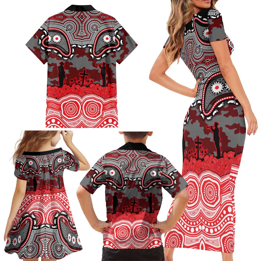 ANZAC Day Dolphins Family Matching Short Sleeve Bodycon Dress and Hawaiian Shirt Military Memorial Aboriginal Indigenous Art