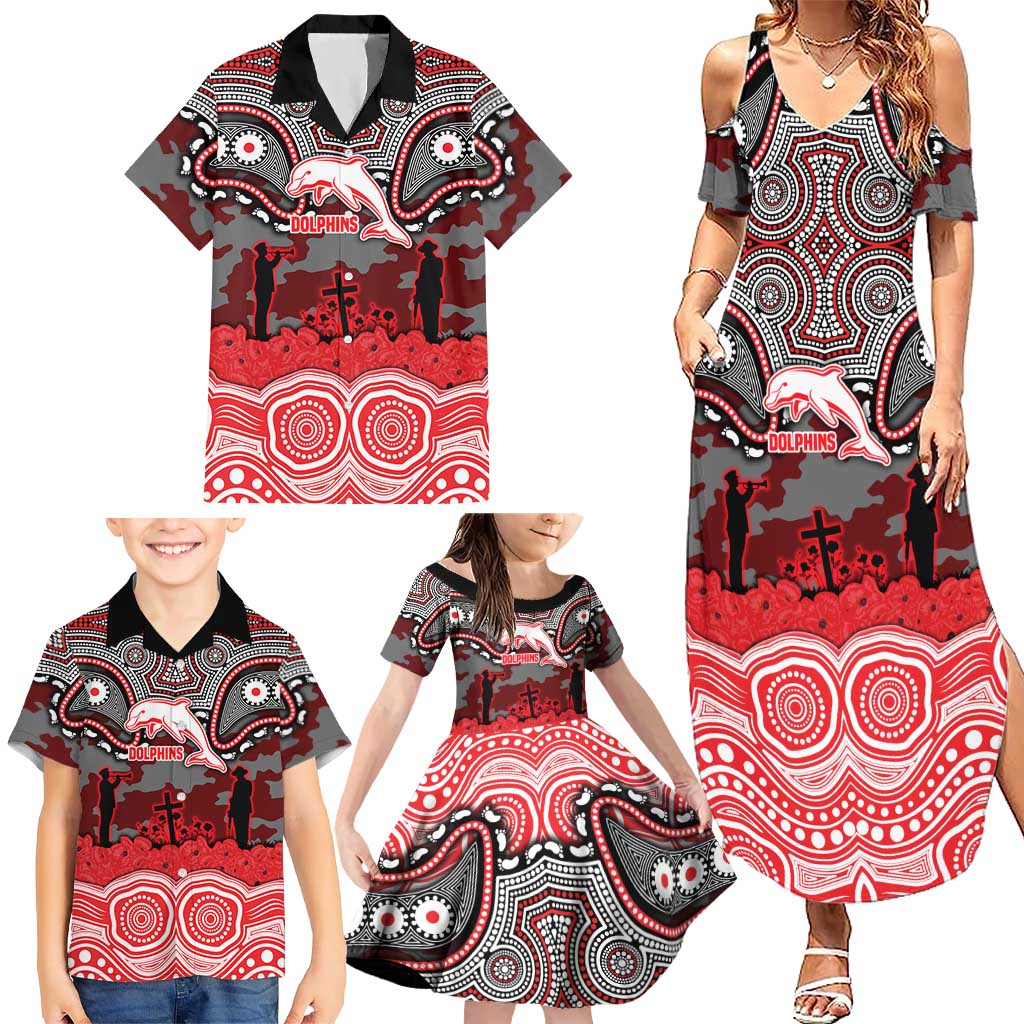 ANZAC Day Dolphins Family Matching Summer Maxi Dress and Hawaiian Shirt Military Memorial Aboriginal Indigenous Art