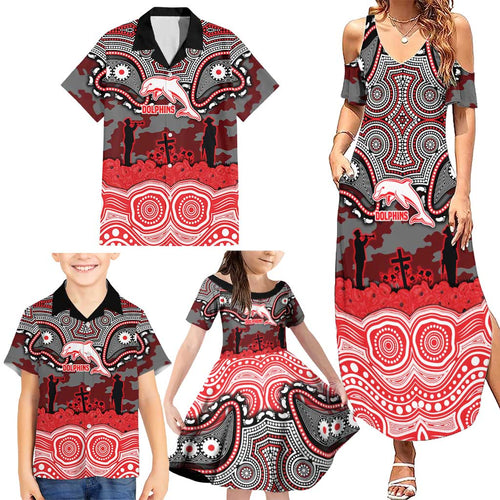 ANZAC Day Dolphins Family Matching Summer Maxi Dress and Hawaiian Shirt Military Memorial Aboriginal Indigenous Art