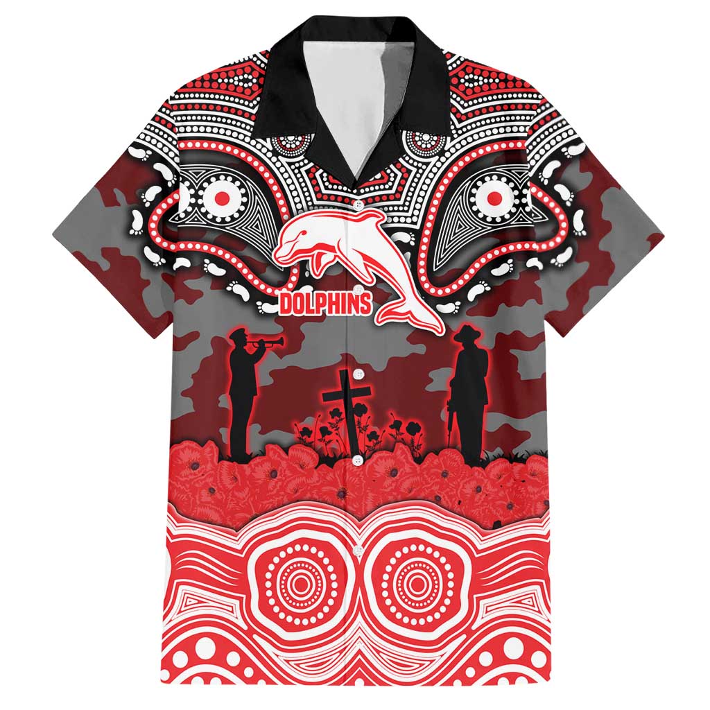 ANZAC Day Dolphins Hawaiian Shirt Military Memorial Aboriginal Indigenous Art