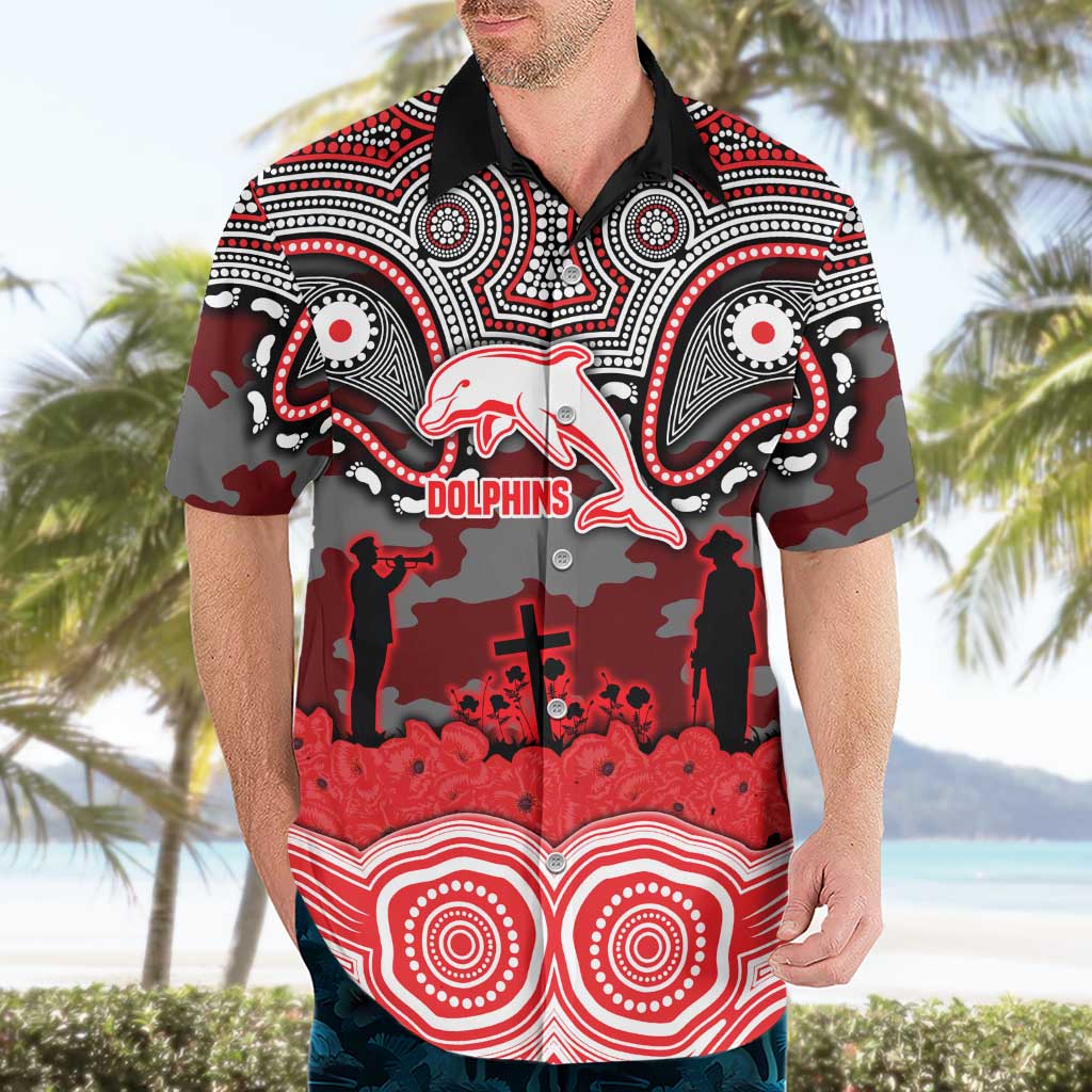 ANZAC Day Dolphins Hawaiian Shirt Military Memorial Aboriginal Indigenous Art
