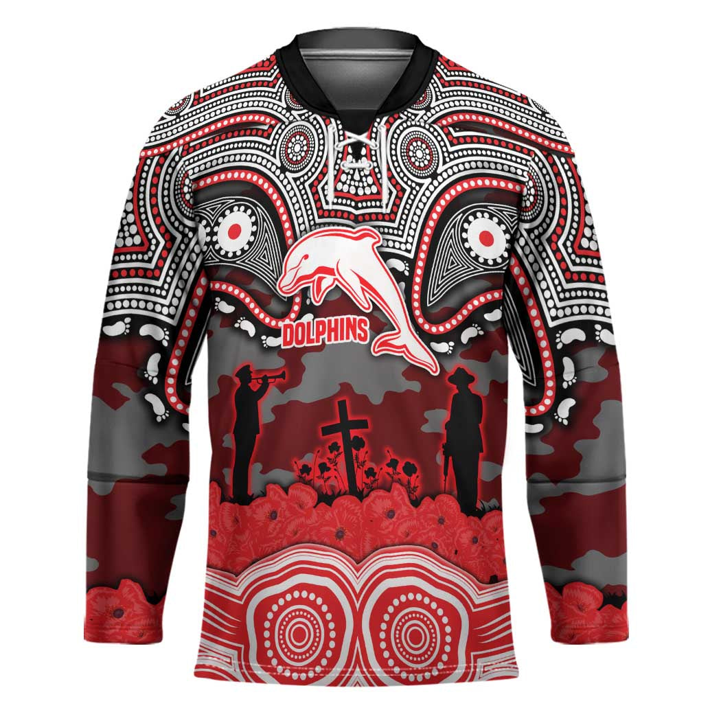 ANZAC Day Dolphins Hockey Jersey Military Memorial Aboriginal Indigenous Art