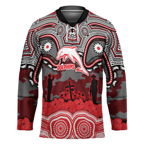 ANZAC Day Dolphins Hockey Jersey Military Memorial Aboriginal Indigenous Art