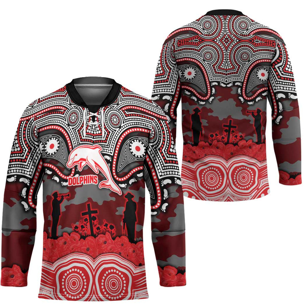 ANZAC Day Dolphins Hockey Jersey Military Memorial Aboriginal Indigenous Art