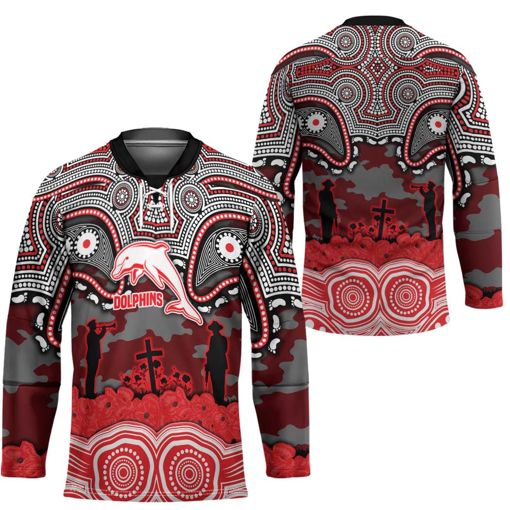 ANZAC Day Dolphins Hockey Jersey Military Memorial Aboriginal Indigenous Art