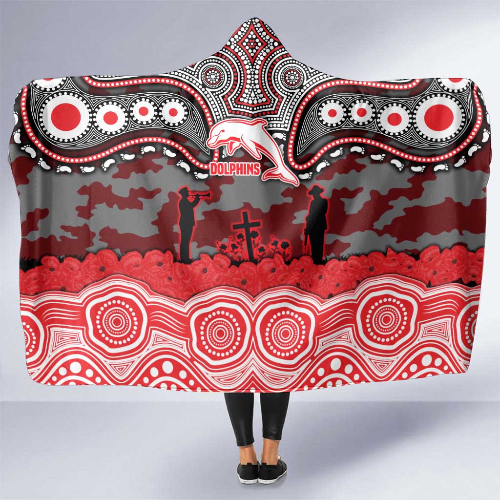 ANZAC Day Dolphins Hooded Blanket Military Memorial Aboriginal Indigenous Art