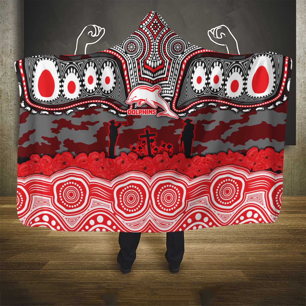 ANZAC Day Dolphins Hooded Blanket Military Memorial Aboriginal Indigenous Art