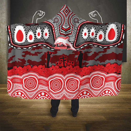 ANZAC Day Dolphins Hooded Blanket Military Memorial Aboriginal Indigenous Art