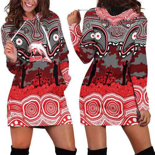 ANZAC Day Dolphins Hoodie Dress Military Memorial Aboriginal Indigenous Art