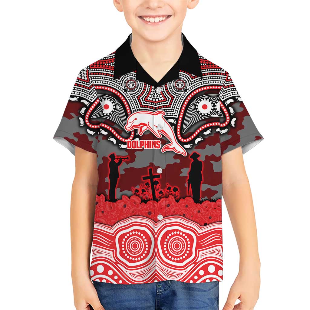 ANZAC Day Dolphins Kid Hawaiian Shirt Military Memorial Aboriginal Indigenous Art