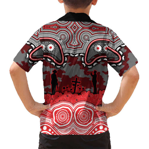 ANZAC Day Dolphins Kid Hawaiian Shirt Military Memorial Aboriginal Indigenous Art