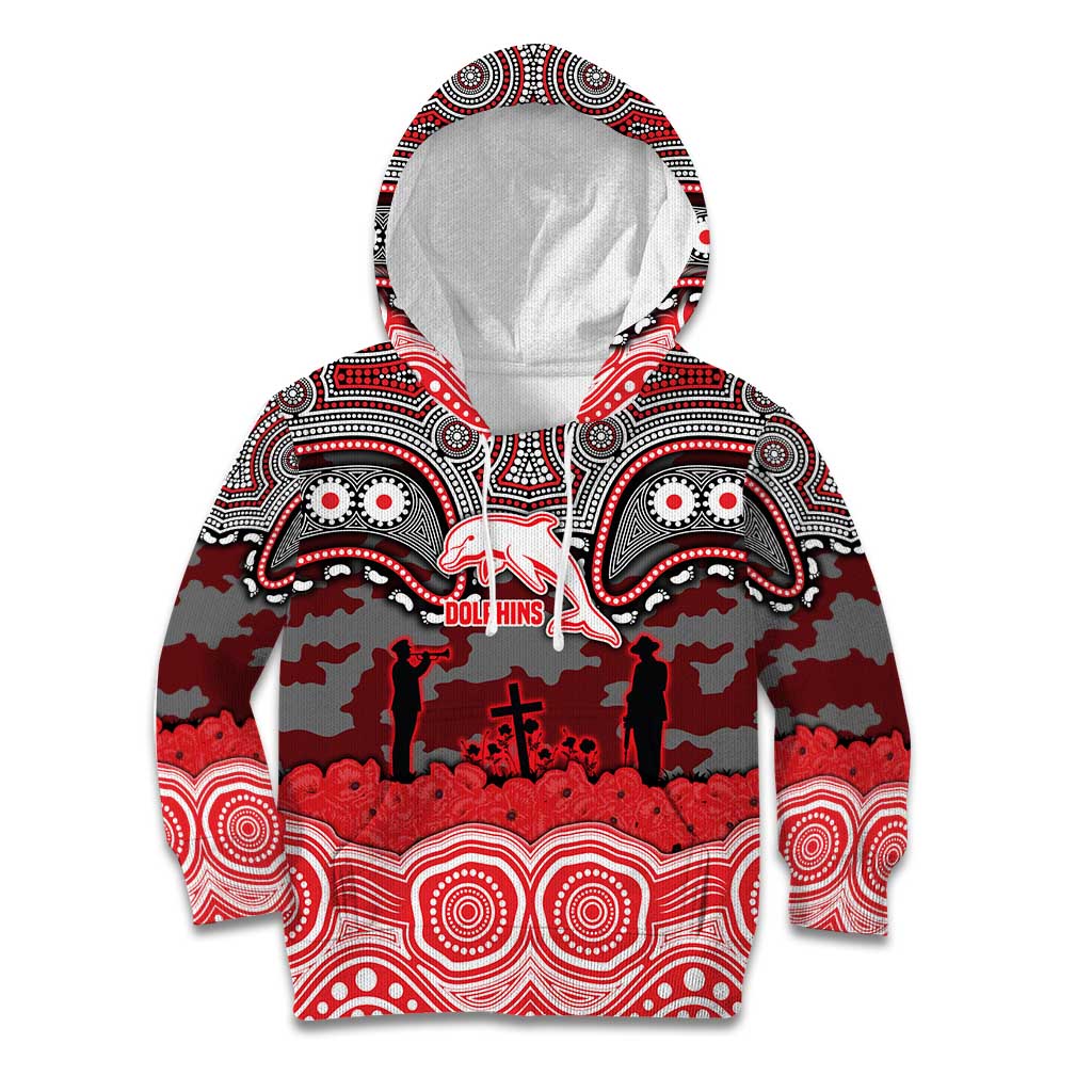 ANZAC Day Dolphins Kid Hoodie Military Memorial Aboriginal Indigenous Art