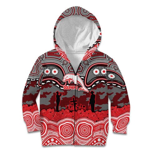 ANZAC Day Dolphins Kid Hoodie Military Memorial Aboriginal Indigenous Art