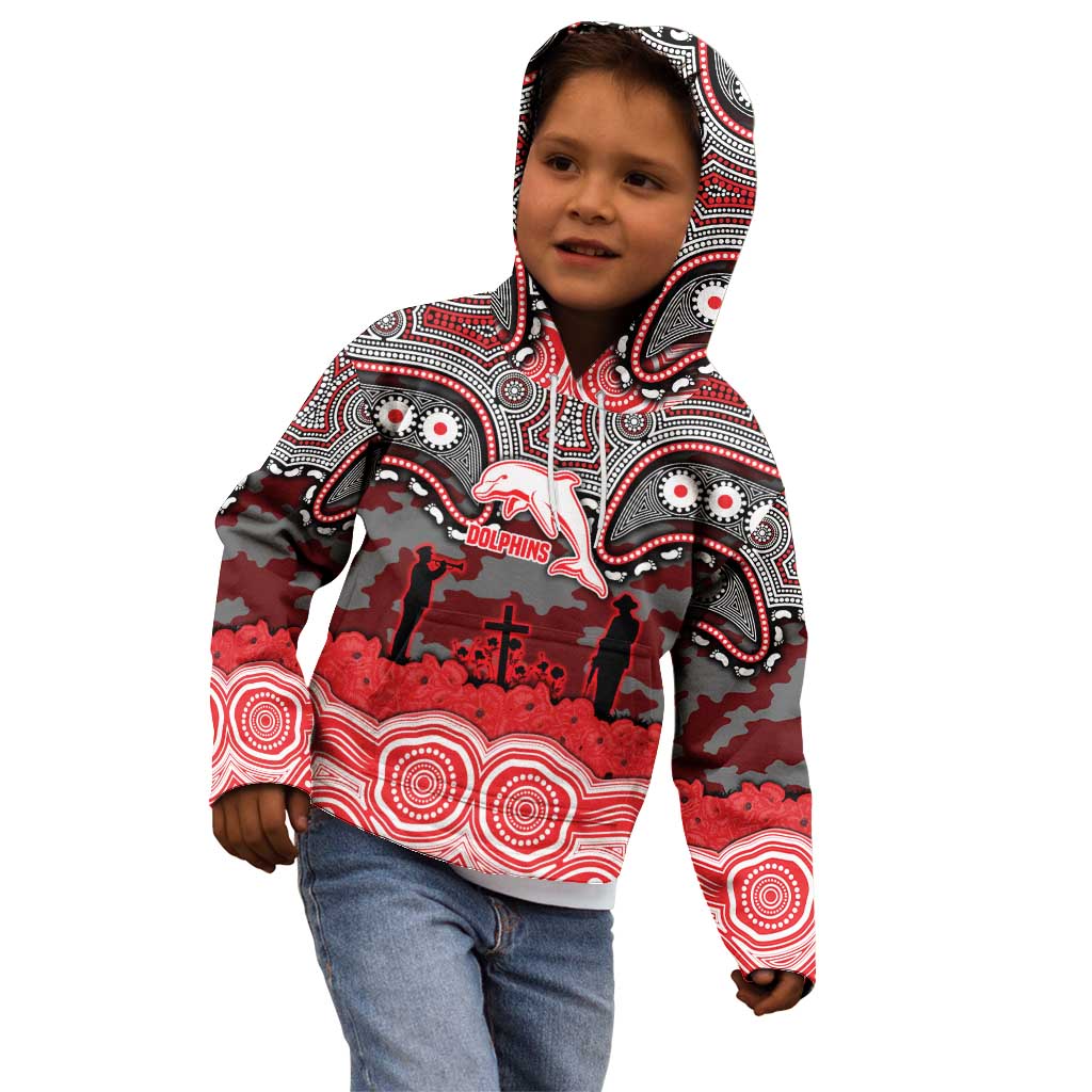 ANZAC Day Dolphins Kid Hoodie Military Memorial Aboriginal Indigenous Art