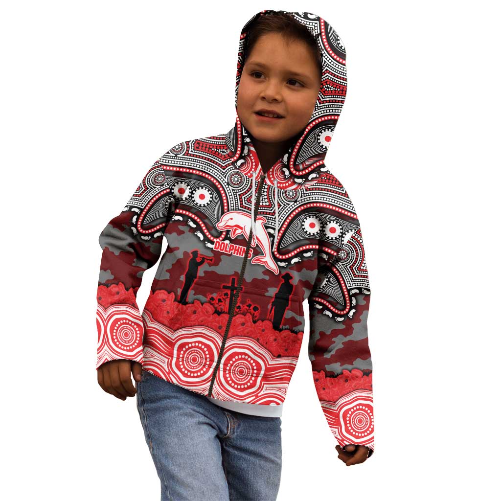 ANZAC Day Dolphins Kid Hoodie Military Memorial Aboriginal Indigenous Art
