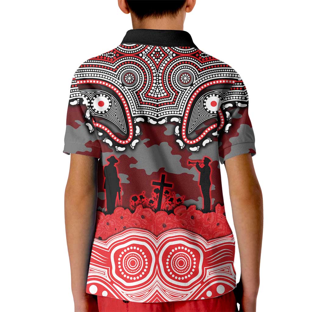 ANZAC Day Dolphins Kid Polo Shirt Military Memorial Aboriginal Indigenous Art