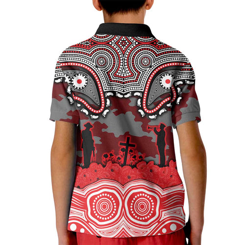 ANZAC Day Dolphins Kid Polo Shirt Military Memorial Aboriginal Indigenous Art