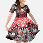 ANZAC Day Dolphins Kid Short Sleeve Dress Military Memorial Aboriginal Indigenous Art