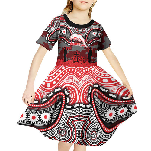 ANZAC Day Dolphins Kid Short Sleeve Dress Military Memorial Aboriginal Indigenous Art