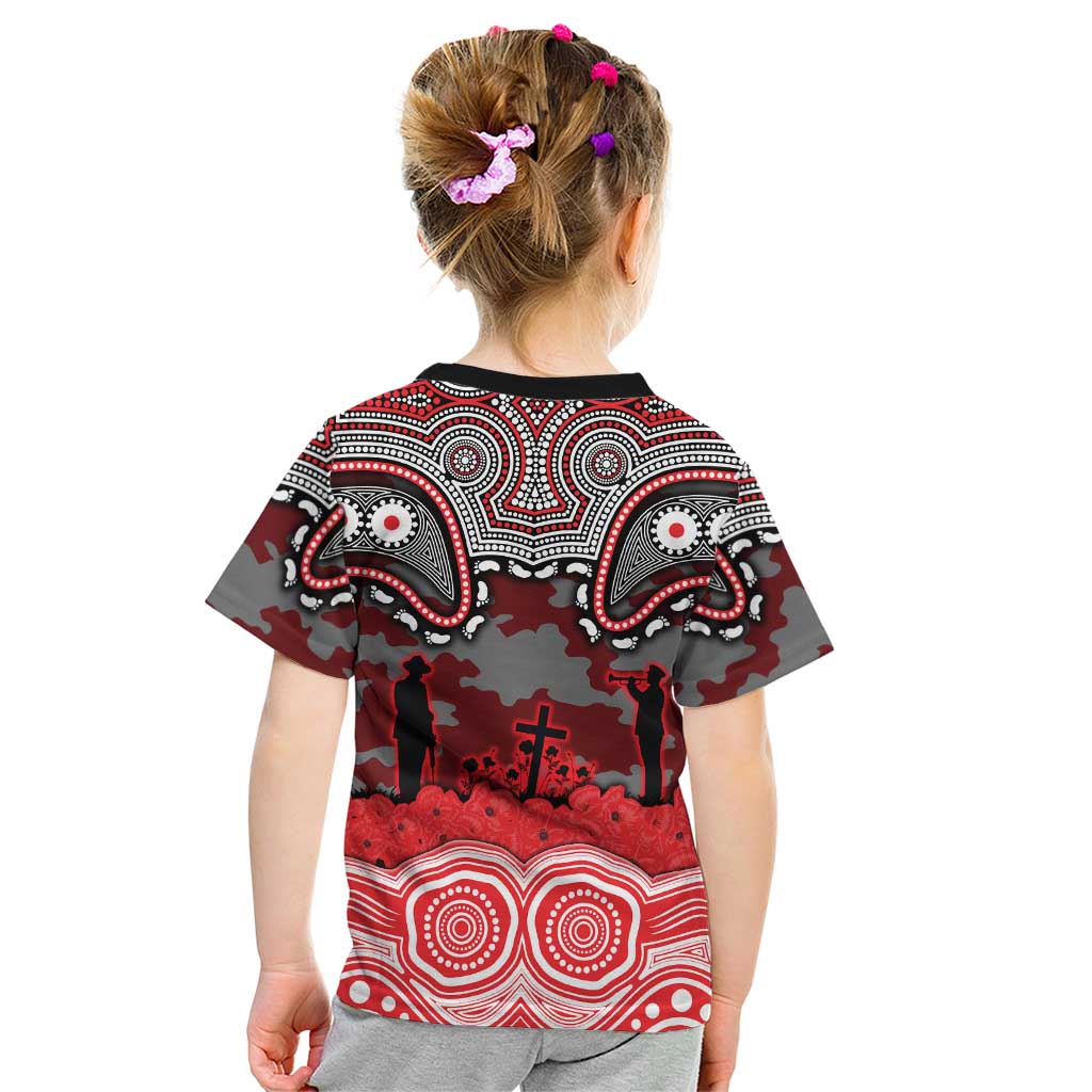 ANZAC Day Dolphins Kid T Shirt Military Memorial Aboriginal Indigenous Art