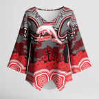 ANZAC Day Dolphins Kimono Sleeve Blouse Military Memorial Aboriginal Indigenous Art