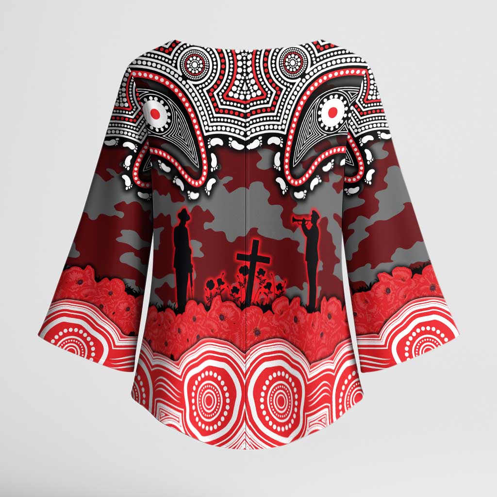 ANZAC Day Dolphins Kimono Sleeve Blouse Military Memorial Aboriginal Indigenous Art