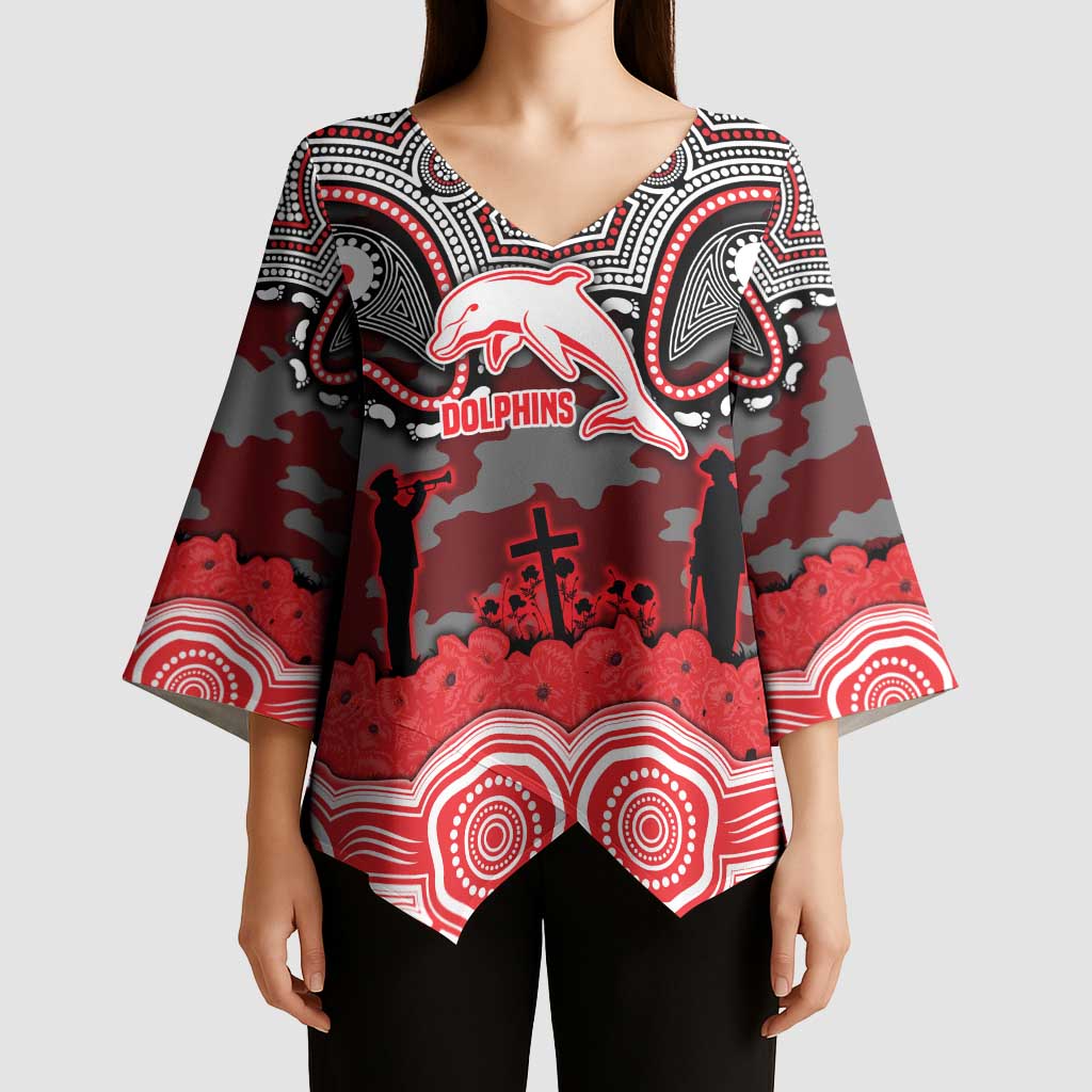 ANZAC Day Dolphins Kimono Sleeve Blouse Military Memorial Aboriginal Indigenous Art