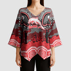 ANZAC Day Dolphins Kimono Sleeve Blouse Military Memorial Aboriginal Indigenous Art