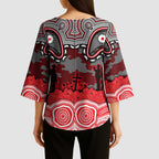 ANZAC Day Dolphins Kimono Sleeve Blouse Military Memorial Aboriginal Indigenous Art