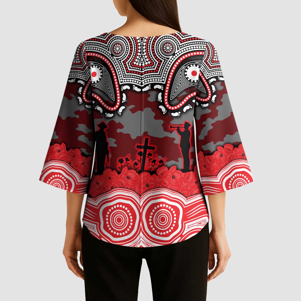 ANZAC Day Dolphins Kimono Sleeve Blouse Military Memorial Aboriginal Indigenous Art