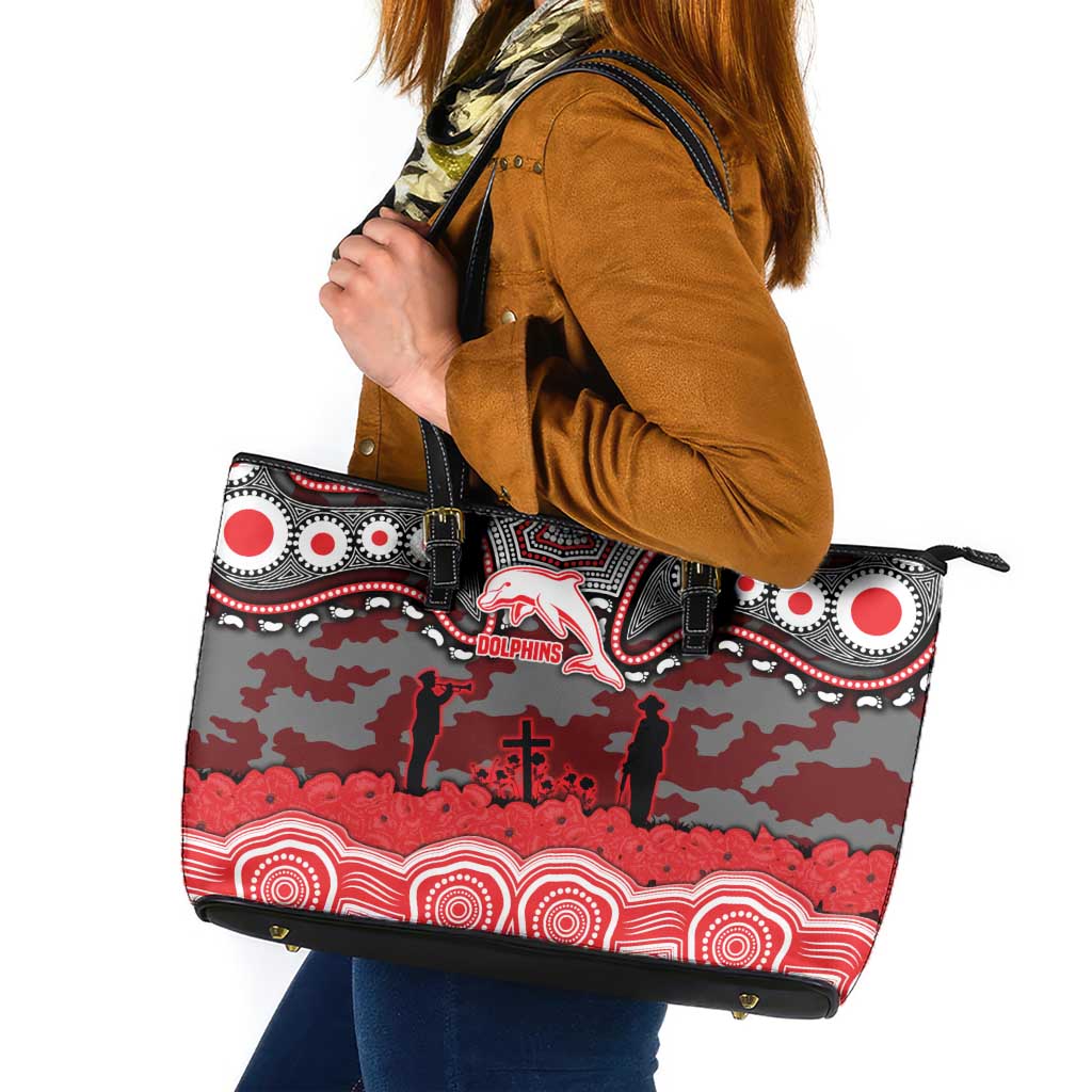 ANZAC Day Dolphins Leather Tote Bag Military Memorial Aboriginal Indigenous Art