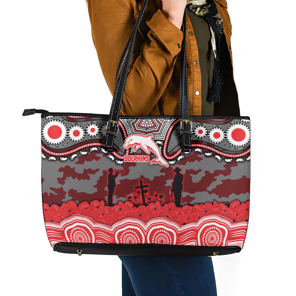 ANZAC Day Dolphins Leather Tote Bag Military Memorial Aboriginal Indigenous Art
