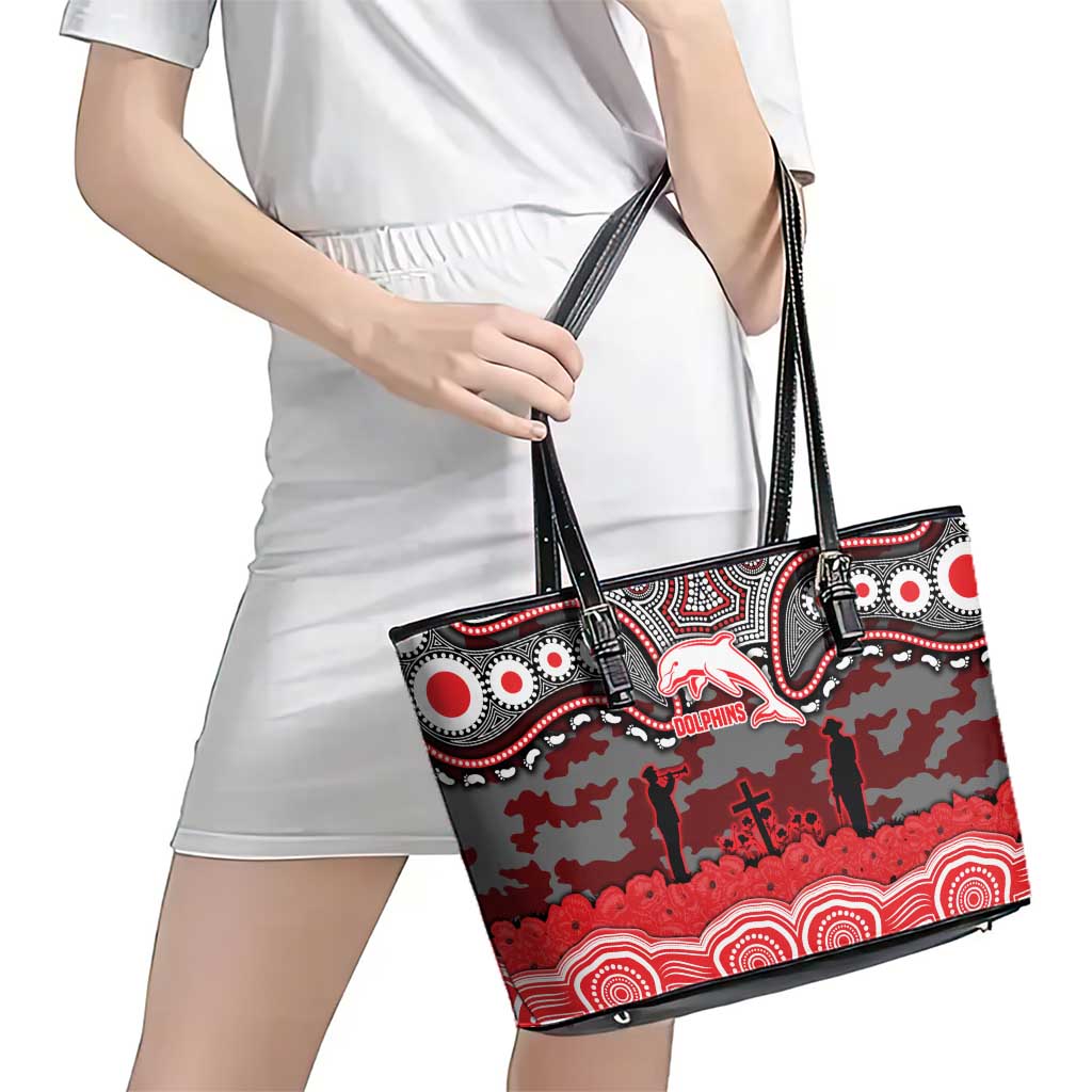 ANZAC Day Dolphins Leather Tote Bag Military Memorial Aboriginal Indigenous Art