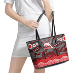ANZAC Day Dolphins Leather Tote Bag Military Memorial Aboriginal Indigenous Art