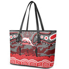 ANZAC Day Dolphins Leather Tote Bag Military Memorial Aboriginal Indigenous Art