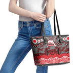 ANZAC Day Dolphins Leather Tote Bag Military Memorial Aboriginal Indigenous Art