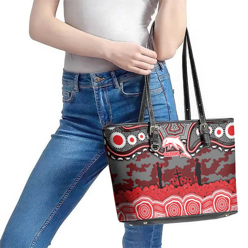 ANZAC Day Dolphins Leather Tote Bag Military Memorial Aboriginal Indigenous Art