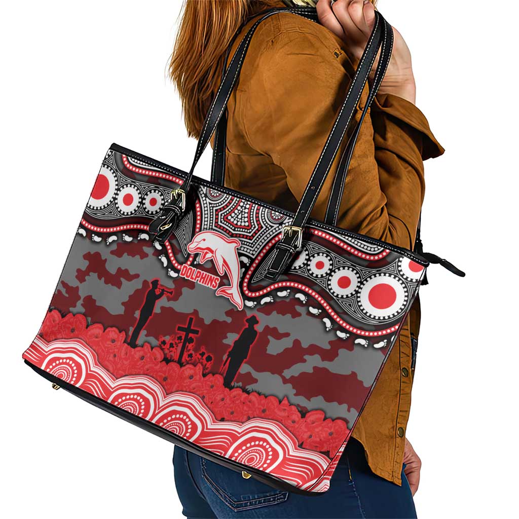 ANZAC Day Dolphins Leather Tote Bag Military Memorial Aboriginal Indigenous Art