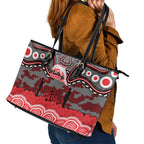 ANZAC Day Dolphins Leather Tote Bag Military Memorial Aboriginal Indigenous Art