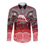 ANZAC Day Dolphins Long Sleeve Button Shirt Military Memorial Aboriginal Indigenous Art