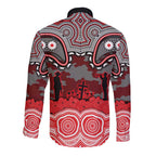 ANZAC Day Dolphins Long Sleeve Button Shirt Military Memorial Aboriginal Indigenous Art