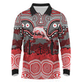 ANZAC Day Dolphins Long Sleeve Polo Shirt Military Memorial Aboriginal Indigenous Art
