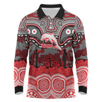 ANZAC Day Dolphins Long Sleeve Polo Shirt Military Memorial Aboriginal Indigenous Art