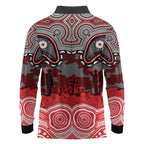 ANZAC Day Dolphins Long Sleeve Polo Shirt Military Memorial Aboriginal Indigenous Art