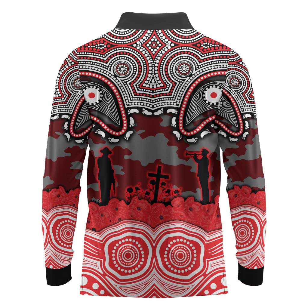 ANZAC Day Dolphins Long Sleeve Polo Shirt Military Memorial Aboriginal Indigenous Art