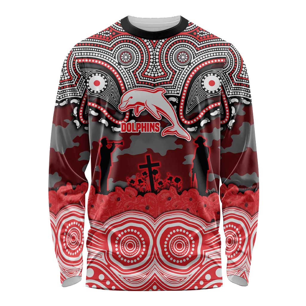 ANZAC Day Dolphins Long Sleeve Shirt Military Memorial Aboriginal Indigenous Art