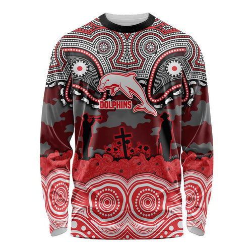 ANZAC Day Dolphins Long Sleeve Shirt Military Memorial Aboriginal Indigenous Art