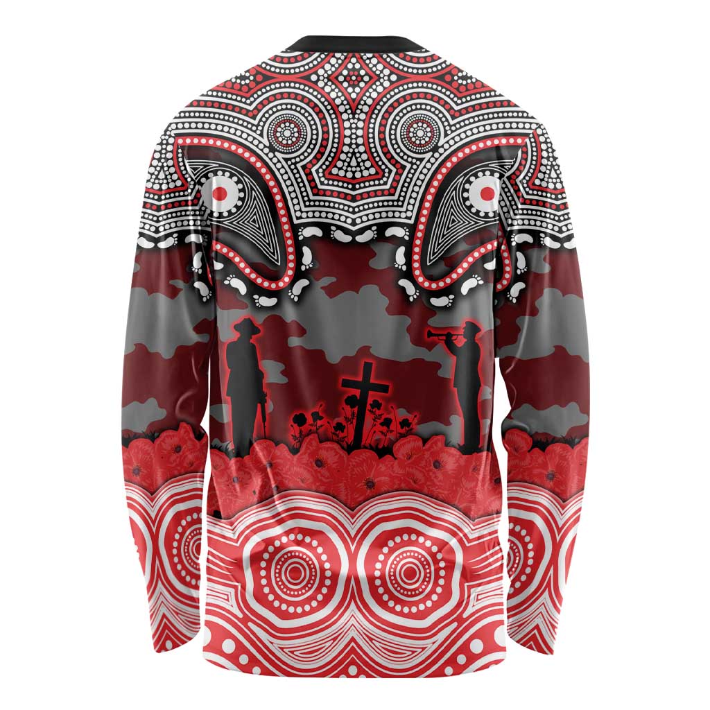 ANZAC Day Dolphins Long Sleeve Shirt Military Memorial Aboriginal Indigenous Art