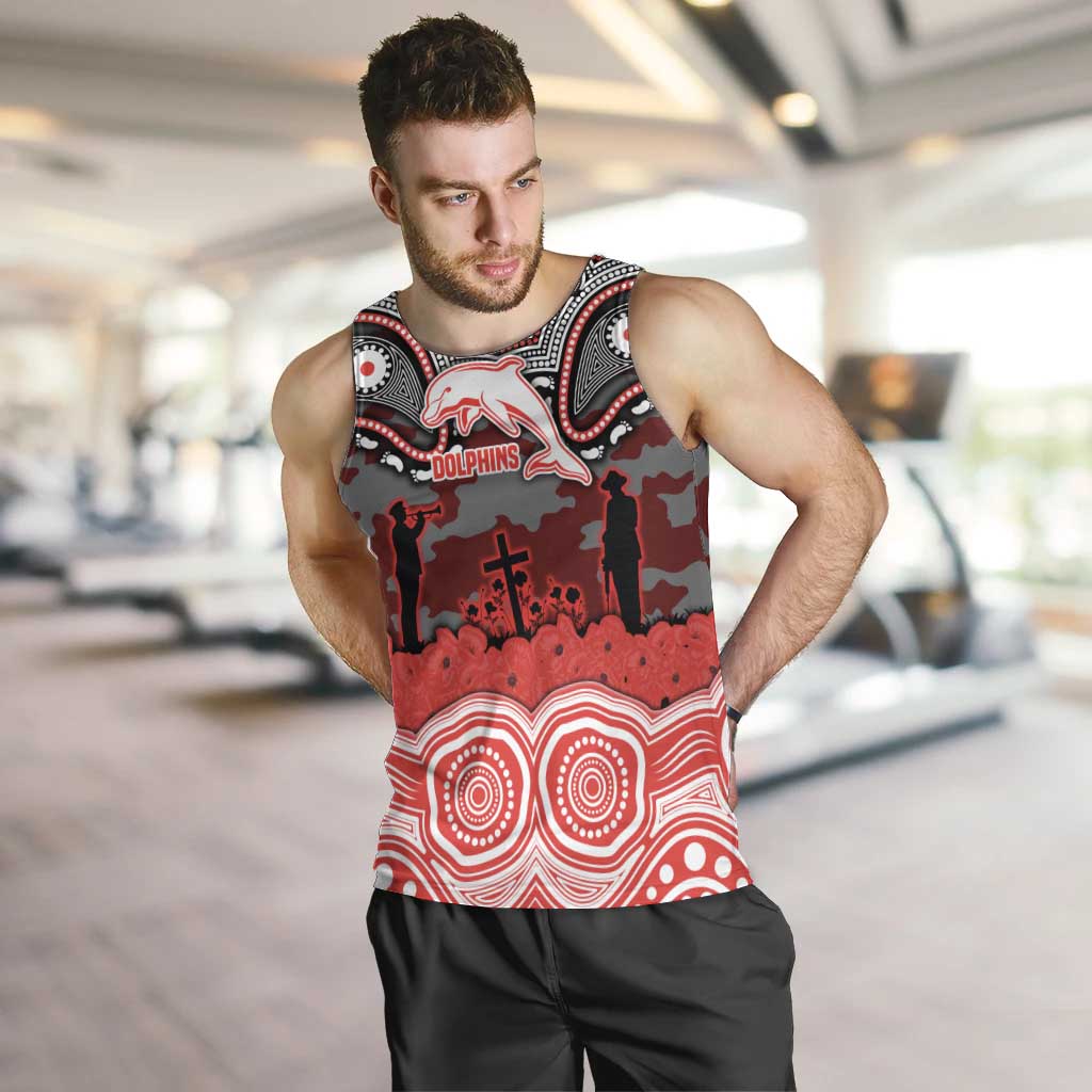 ANZAC Day Dolphins Men Tank Top Military Memorial Aboriginal Indigenous Art