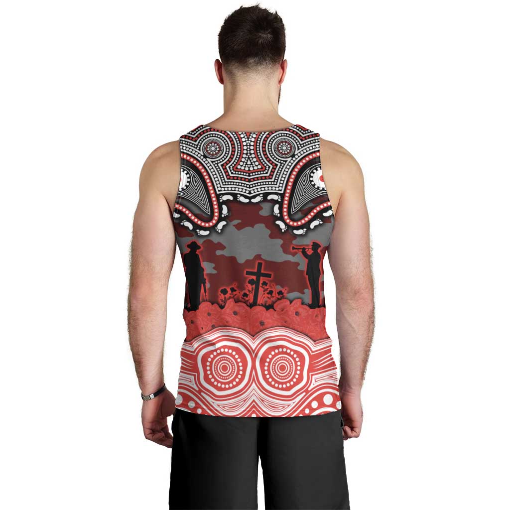 ANZAC Day Dolphins Men Tank Top Military Memorial Aboriginal Indigenous Art